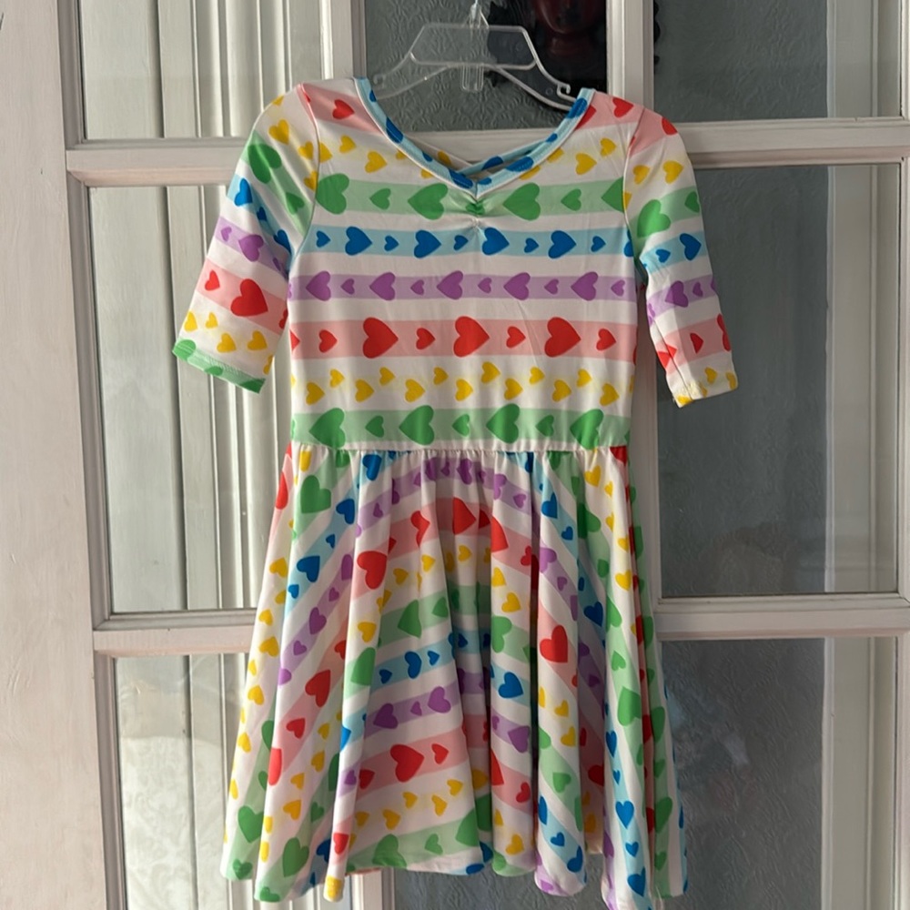 3T/4T Dot Dot Smile Rainbow Hearts Dress